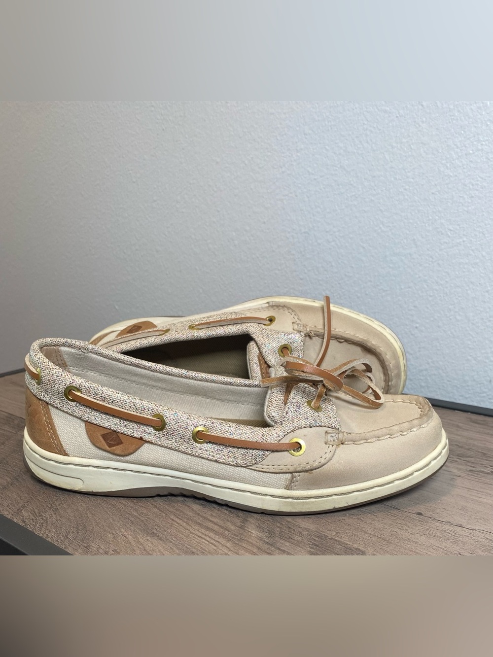 Sperry Top-Sider Boat Shoes Size 5.5 Cream Tan Leather Lace Up